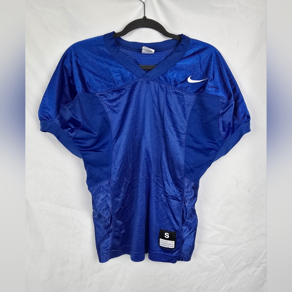 Nike Vented Blue Embroidered Sporty Athletic Athleisure V-Neck Jersey Shirt sz S